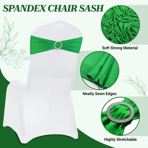MDS Spandex Chair Sashes - Universal Fit Elastic Stretch Bands with Buckle for Weddings | Light Green, Pack of 150