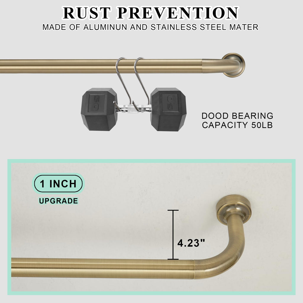 Lwiiom 2 Pack Wrap Around Curtain Rod for Windows 28-120", Internal Splicing 1 Inch Diameter Disc, Adjustable Room Darkening Curtain Rod with Aluminum Finials and Brackets, Antique Bronze