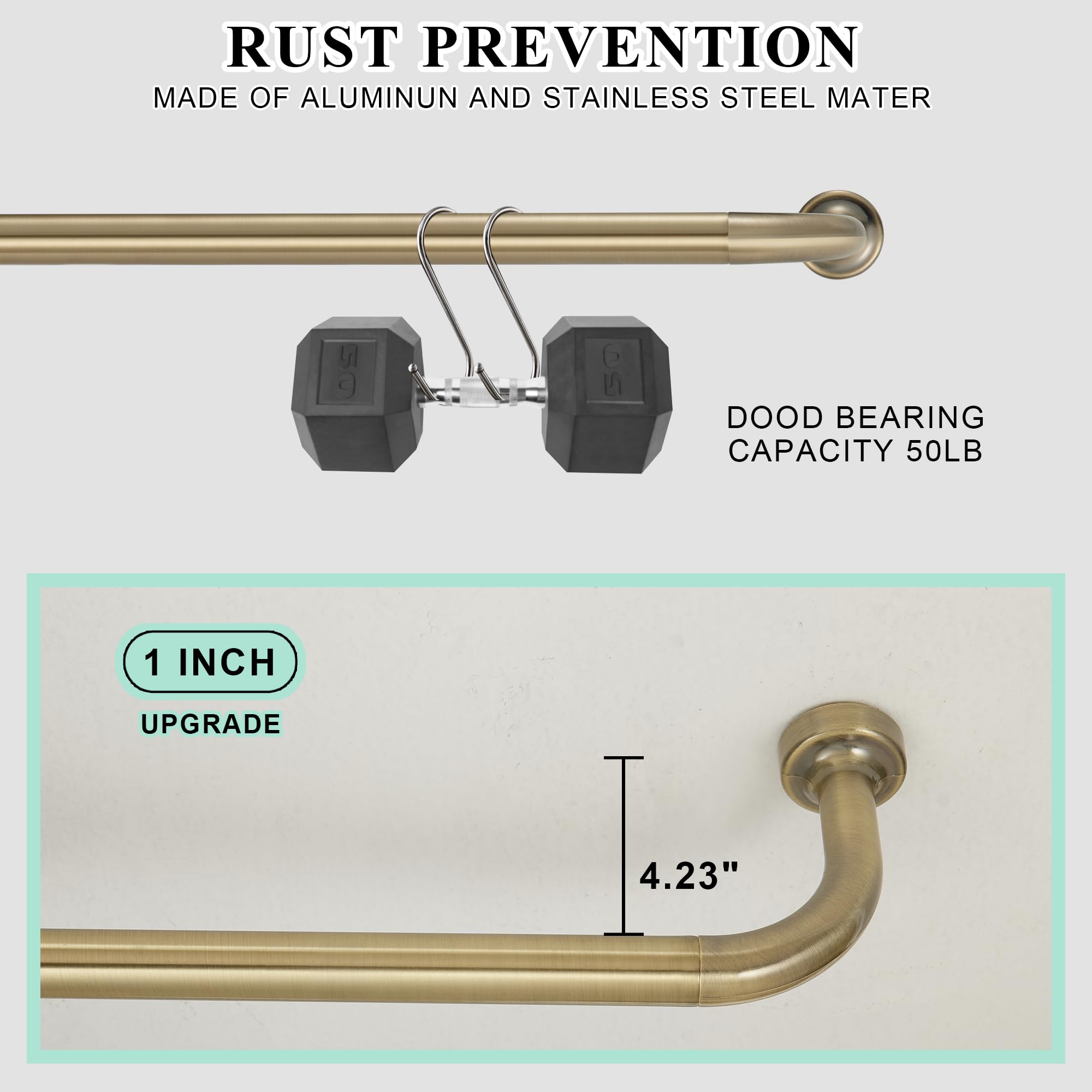 Lwiiom 2 Pack Wrap Around Curtain Rod for Windows 28-120", Internal Splicing 1 Inch Diameter Disc, Adjustable Room Darkening Curtain Rod with Aluminum Finials and Brackets, Antique Bronze