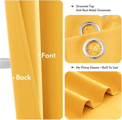 MIULEE Yellow Blackout Curtains - Thermal Insulated Room Darkening Drapes | 72 Inch Long, 2 Panels