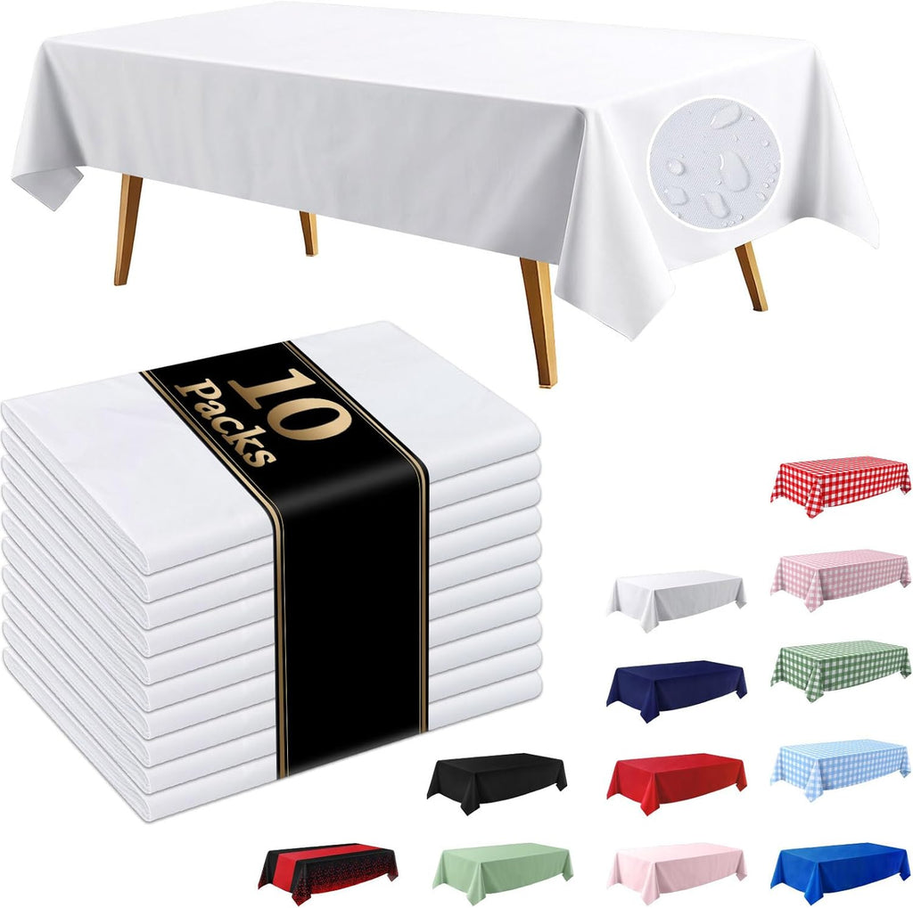 White Disposable Tablecloths by [Brand Name] - 10 Pack, 54x108 Inches, Waterproof & Sturdy for Parties