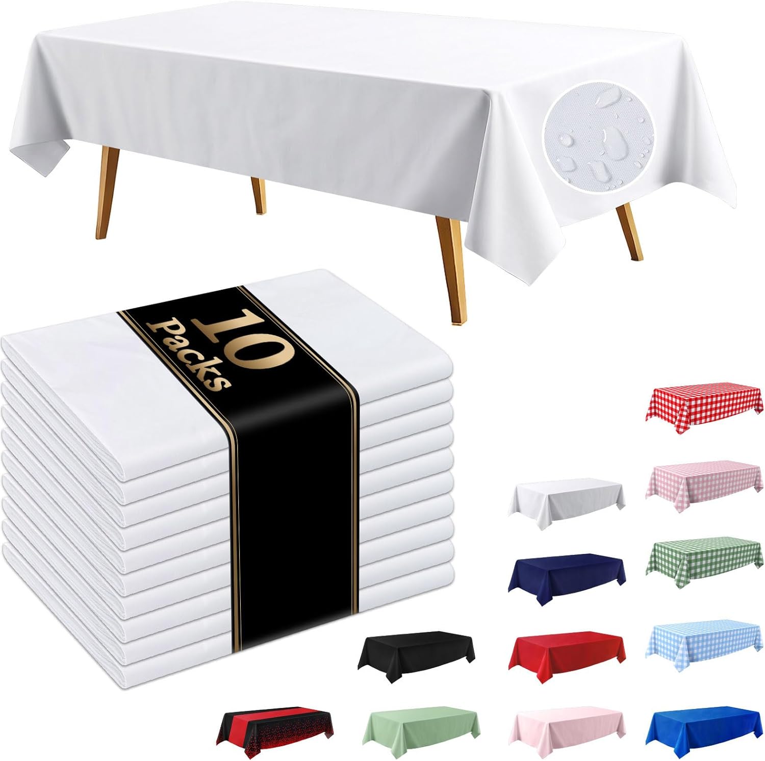 White Disposable Tablecloths by [Brand Name] - 10 Pack, 54x108 Inches, Waterproof & Sturdy for Parties