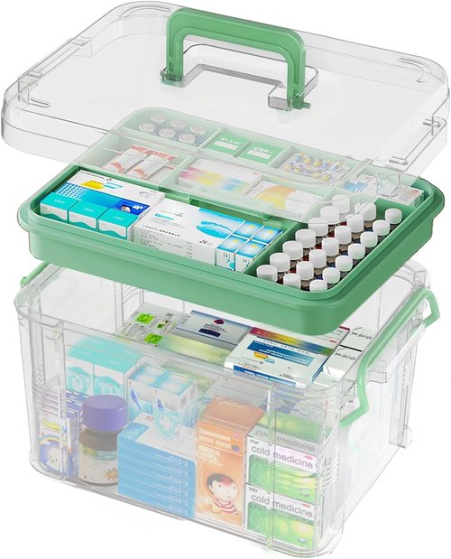 ANYPROLUS 15QT Clear Medicine Organizer Box - Durable Plastic First Aid Container with Tray