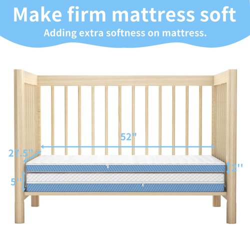 2"x27.5"x52" Mattress Topper, Ultra-Soft Gel-Infused Memory Foam, Odorless & Noiseless Water-Proof Sleep Surface, Detachable and Washable Outer Cover, Pure White & Blue