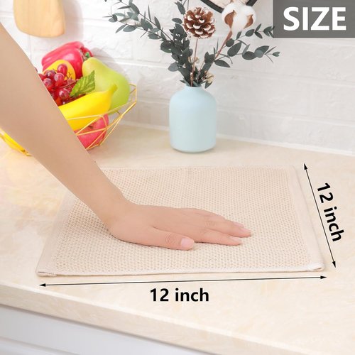Homaxy Kitchen Dish Cloths - 100% Cotton Waffle Weave, Ultra Soft & Absorbent, 12x12 Inches, 6-Pack | Beige