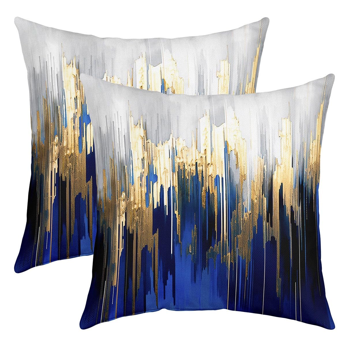 Erosebridal Set of 2 Abstract Art Cushion Cases Navy Gold Grey Pillow Covers, Stripe Throw Pillow Covers 18x18 Inch Golden Metallic Sequins Dark Blue Tie Dye Modern Cushion Cases