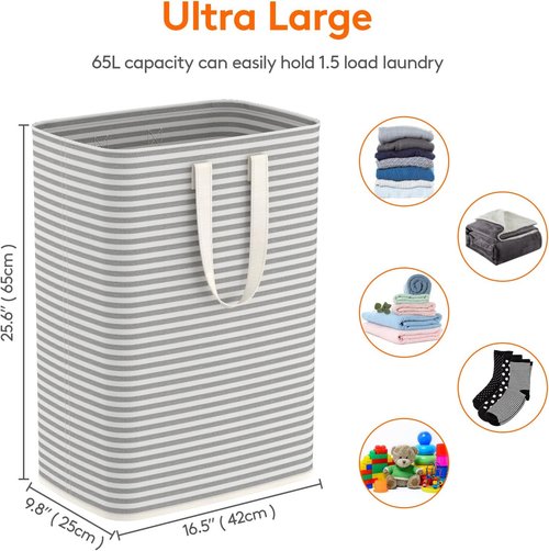 Lifewit Laundry Basket - 65L Collapsible Clothes Hamper with Reinforced Handles | Waterproof Grey Design