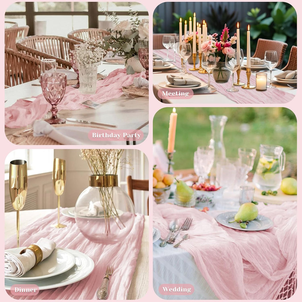 Regine Switzerland Pink Table Runner - 10 Ft Rustic Gauze for Weddings & Parties | Boho Style for Easter & Mother's Day