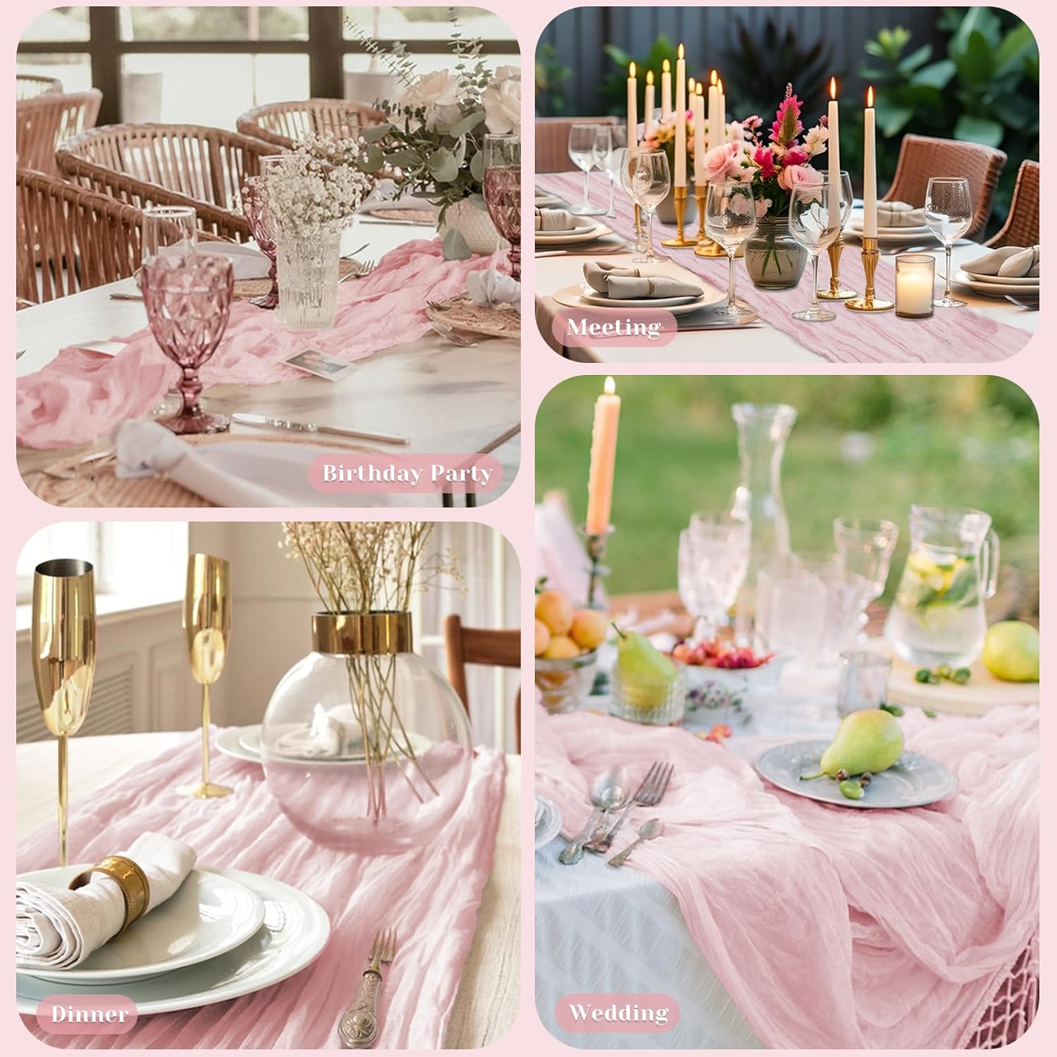 Regine Switzerland Pink Table Runner - 10 Ft Rustic Gauze for Weddings & Parties | Boho Style for Easter & Mother's Day