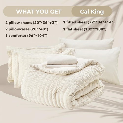 HYMOKEGE Ivory California King Comforter Set - 7-Piece All-Season Luxury Bedding Collection