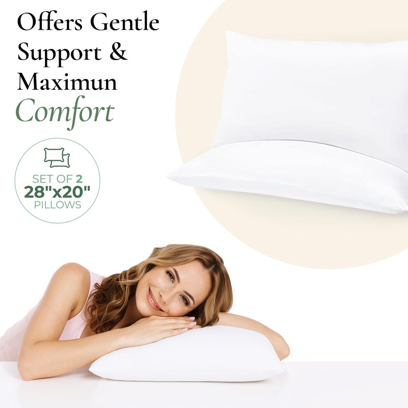 Fern and Willow Queen Size Bed Pillows - Set of 2, 28"x20" - Luxurious Ultra-Soft Cooling Pillow - Hotel Quality, Down Alternative Fill - Ideal for Side, Back & Stomach Sleepers