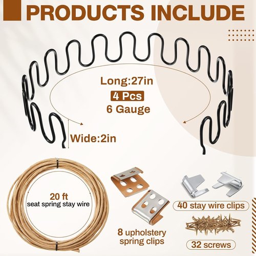 MorningRo 27'' Couch Upholstery Spring Repair Kit - 8 Heavy-Duty Springs & 40ft Steel Wire for Sagging Cushions