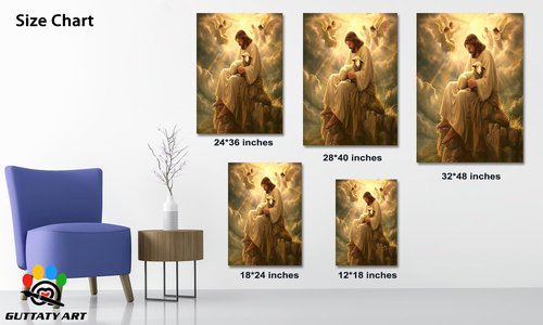Jesus and Lamb Canvas Wall Art, Religious Christian Canvas Prints, Easter Jesus Christ Gifts for Home Wall Decor, God Jesus, the Lamb and Angels Prints Decor for Living Room, Church 18x24 Inches