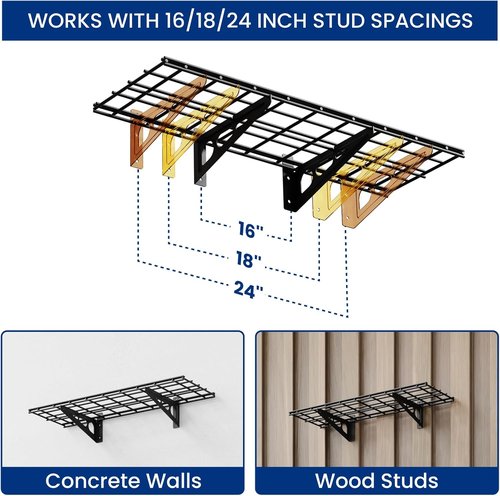FLEXIMOUNTS Garage Shelving | Heavy-Duty Wall-Mounted Storage Rack - 1x3ft, Holds 150 lbs, Black