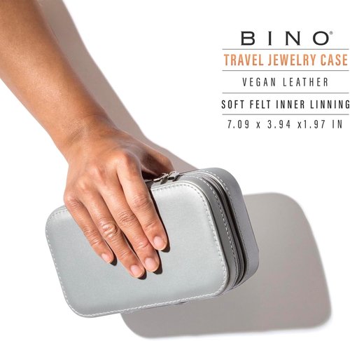 BINO Jewelry Case - Portable Stylish Organizer with Mirror for Earrings, Rings & Necklaces | Silver