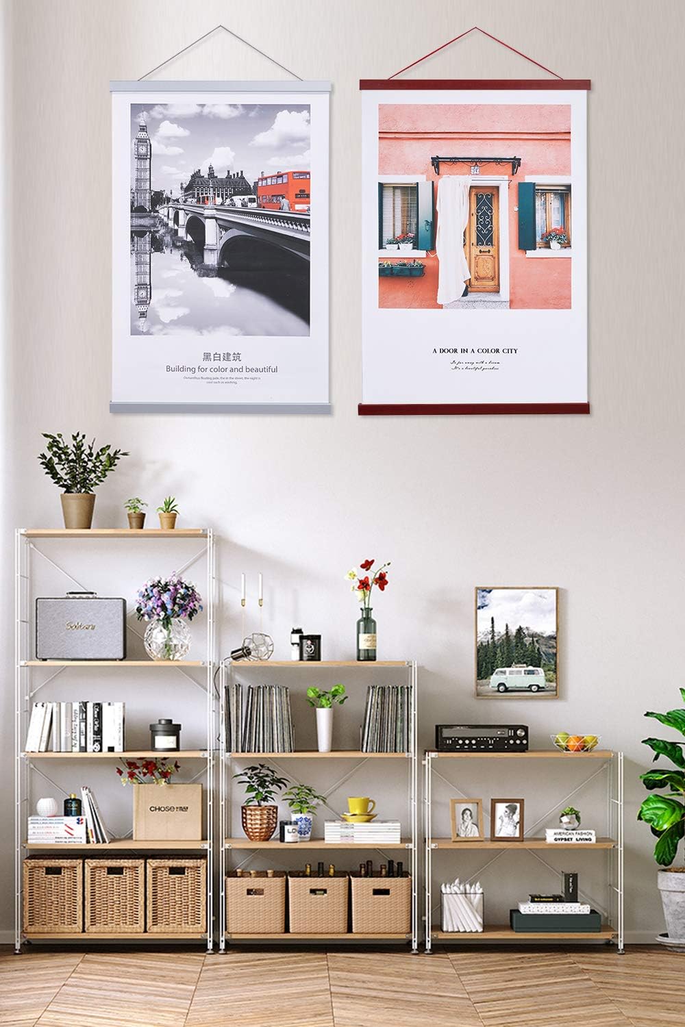 Benjia Magnetic Poster Hanger - 16" Mahogany Wooden Frame for Canvas & Artwork Display