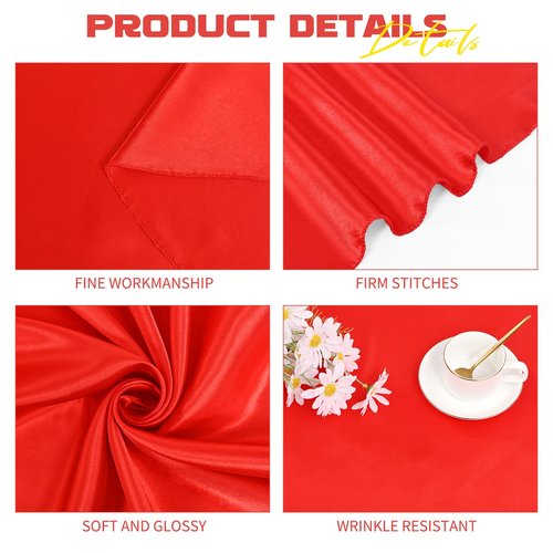Pesonlook 6 Pack Red Round Tablecloth, 108 Inch Satin Fabric Tablecloth for Round Table, Wrinkle Resistant Washable TableCover Bright Silk TableClothes for Wedding Party Dining Table Banquet