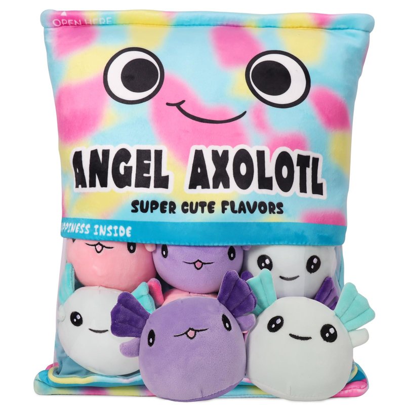 NUKBIL Axolotl Plush Pillow Throw Pillow, Cute Axolotl Plush Toys Doll, Stuffed Axolotl Gift for Kids, Birthday, Christmas, Baby Shower (6 pcs, Colorful)