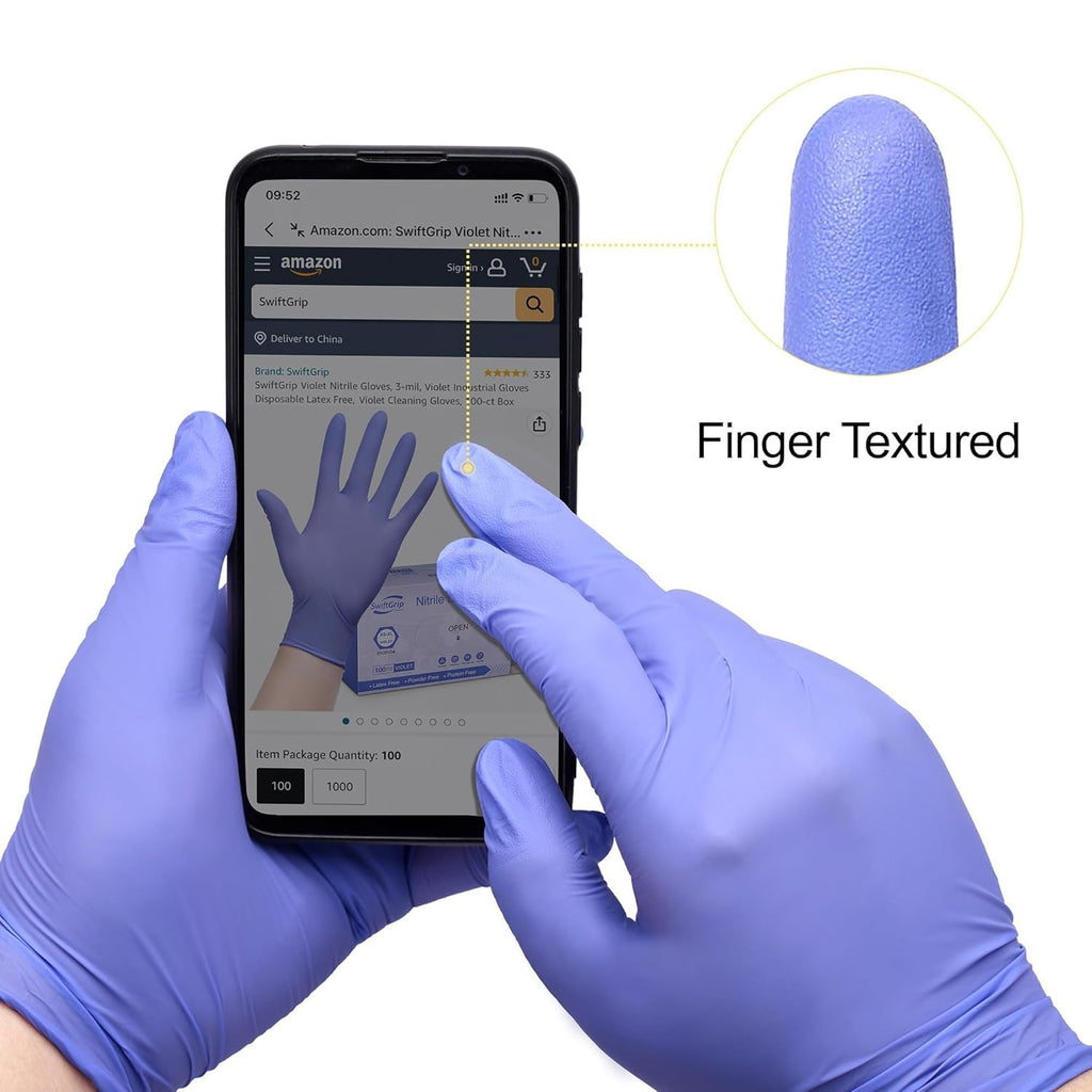 SwiftGrip Disposable Nitrile Exam Gloves - 3mil, Medium, Box of 100 | Latex-Free, Powder-Free, Violet for Medical & Food Use
