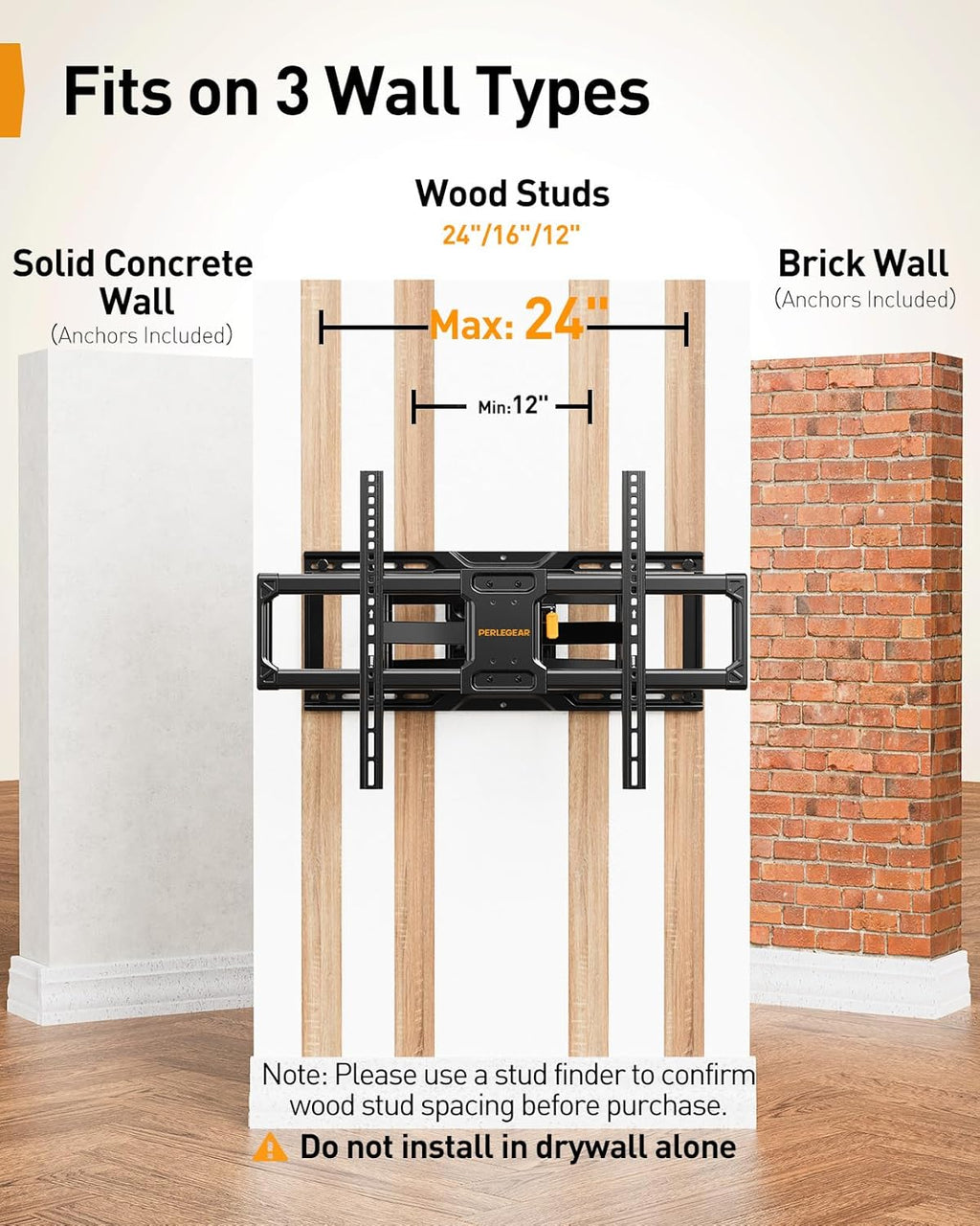 Perlegear AuraFrame™ Full Motion TV Wall Mount with LED Light - Fits 42″–90″ TVs Up to 150 lbs, Max VESA 600 x 400mm