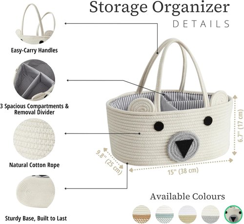 DECOMOMO Teddy Bear Basket - Large Diaper Caddy for Baby Showers | Adorable Animal Design