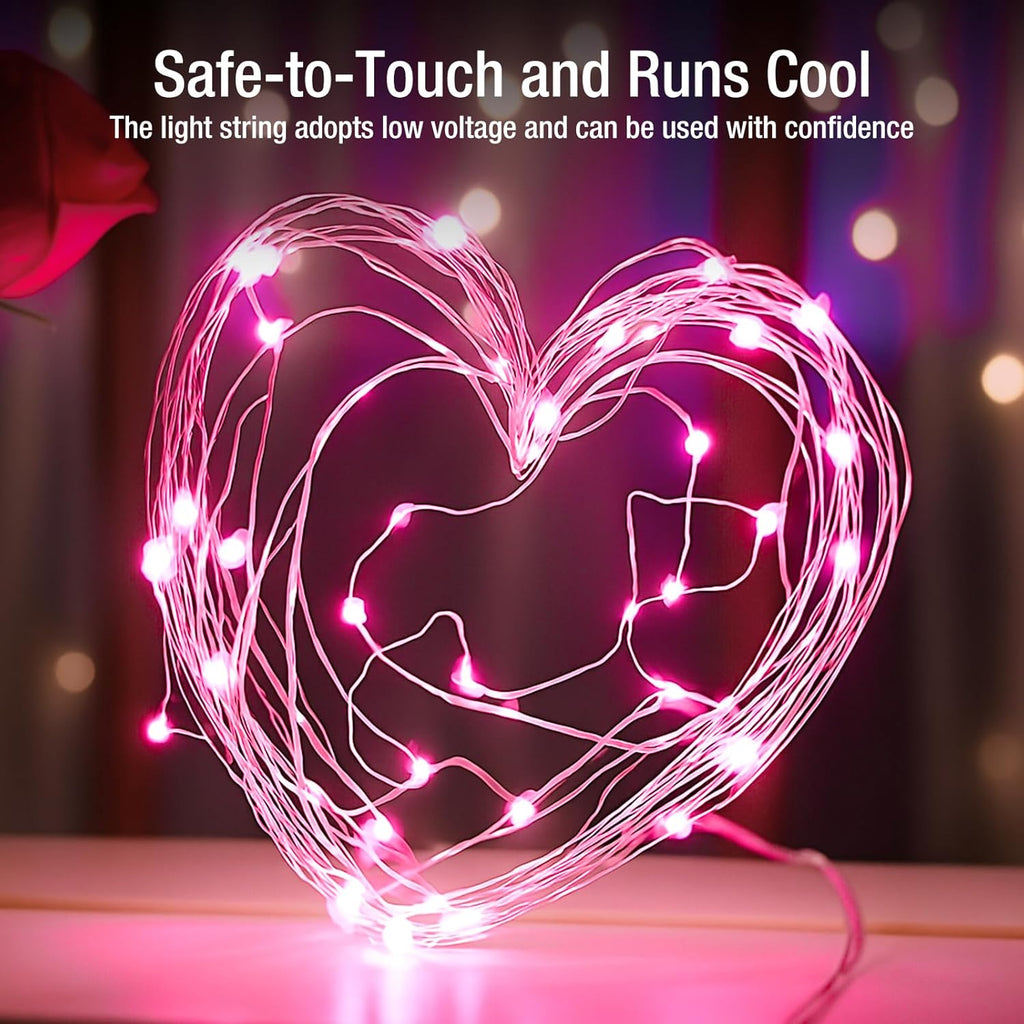 Skiennix 20 Pack Fairy Lights - 7ft Battery Operated LED Twinkle Lights, Waterproof Mini String Lights for DIY Party & Wedding Decor - Pink