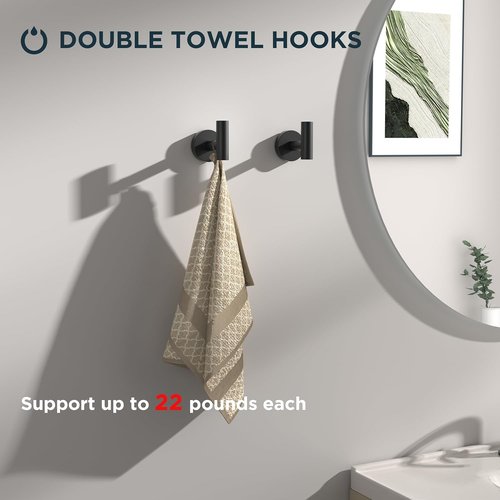 FORIOUS Bathroom Accessories Set - SUS304 Stainless Steel Toilet Paper Holder, Towel Ring & Hooks | Matte Black