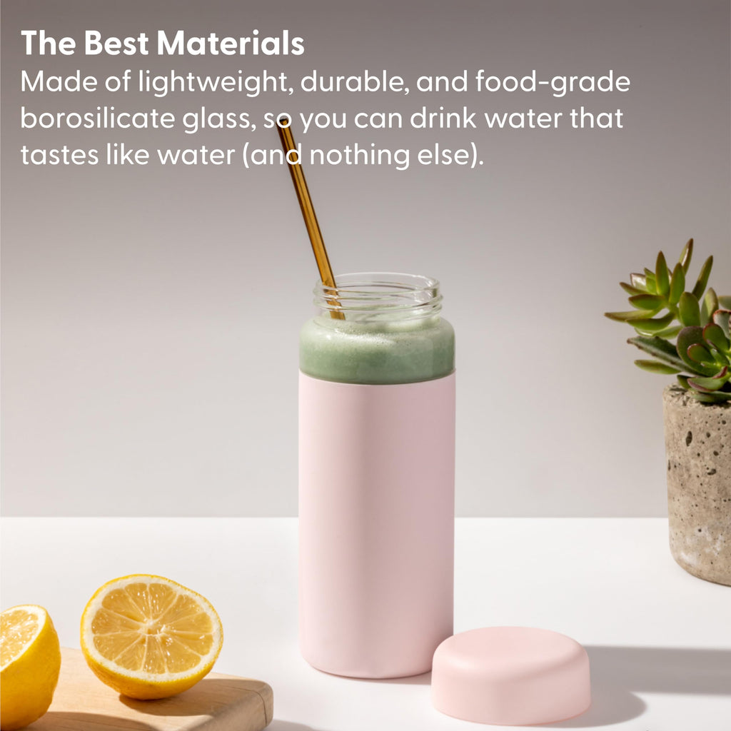 W&P Porter Glass Wide Mouth Bottle w/ Protective Silicone Sleeve | Mint 16 Ounces | On-the-Go | Reusable Bottle | Portable and Lightweight | Dishwasher Safe