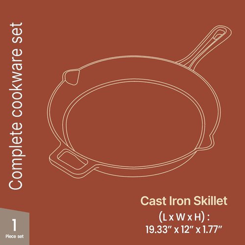 Bakken 12" Cast Iron Skillet - Pre-Seasoned Frying Pan with Even Heat Retention | Versatile for Stove, Oven & Grill