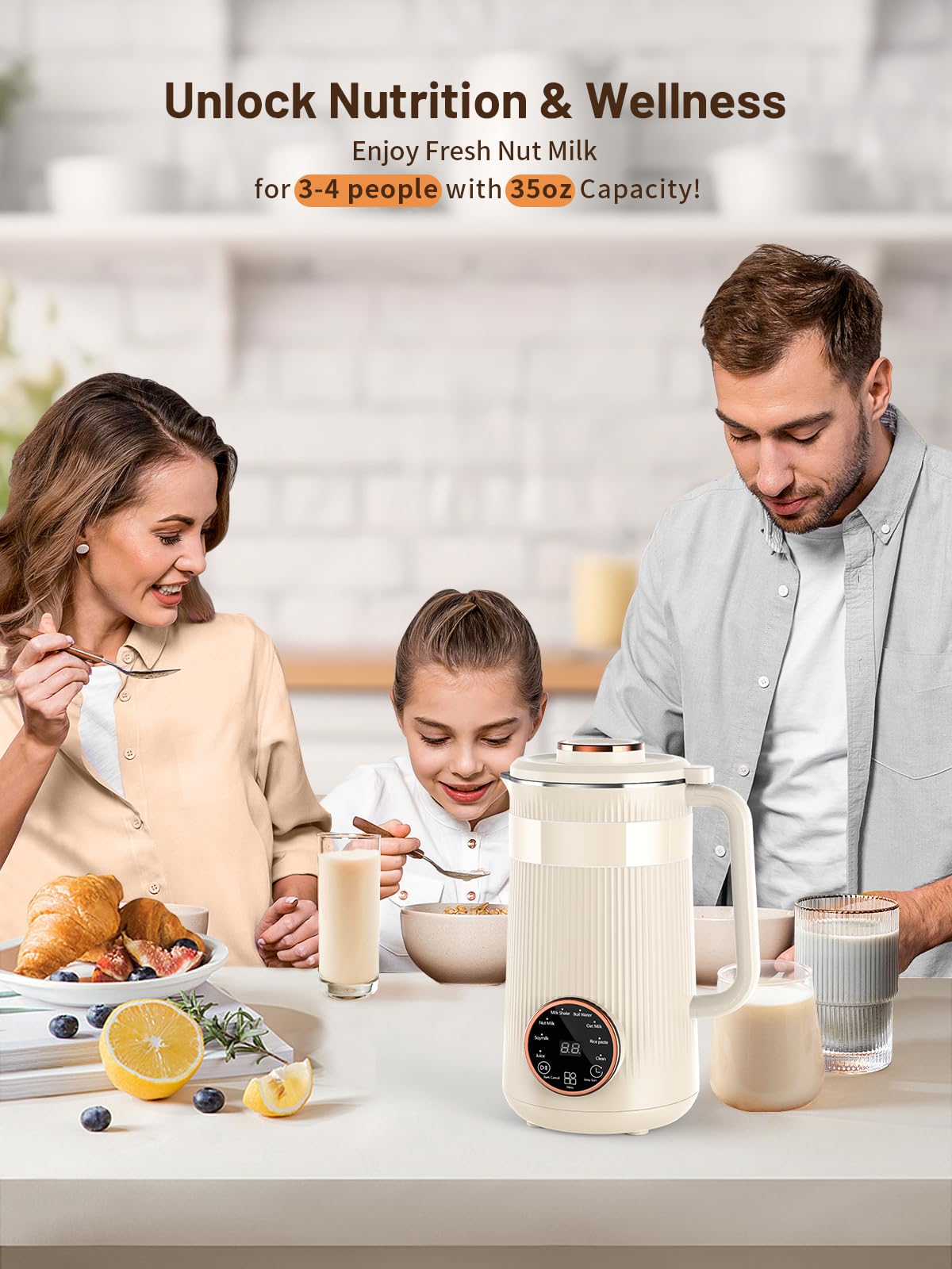 Nut Milk Maker Machine, 35oz Homemade Soy, Almond, Oat, Coconut, Plant Based and Non Dairy Beverages, 8 in 1 Automatic Soybean Machine With 12H Delay Start/Keep Warm/Boil Water