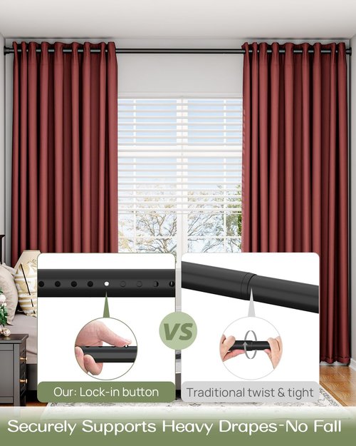 ALLZONE Tension Curtain Rod - Adjustable Heavy Duty No-Drill Design | 83-123 Inches, Black
