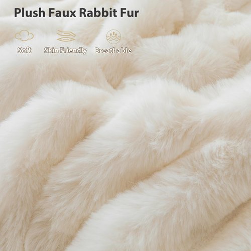 LIFEREVO Fluffy Faux Rabbit Fur Long Lumbar Decorative Throw Pillow Cover, Plush Shaggy 14x36 Bubble Waffle Cushion Pillow Sham with Zipper, Furry Fuzzy Pillowcase for Home Bed Couch Sofa, Beige