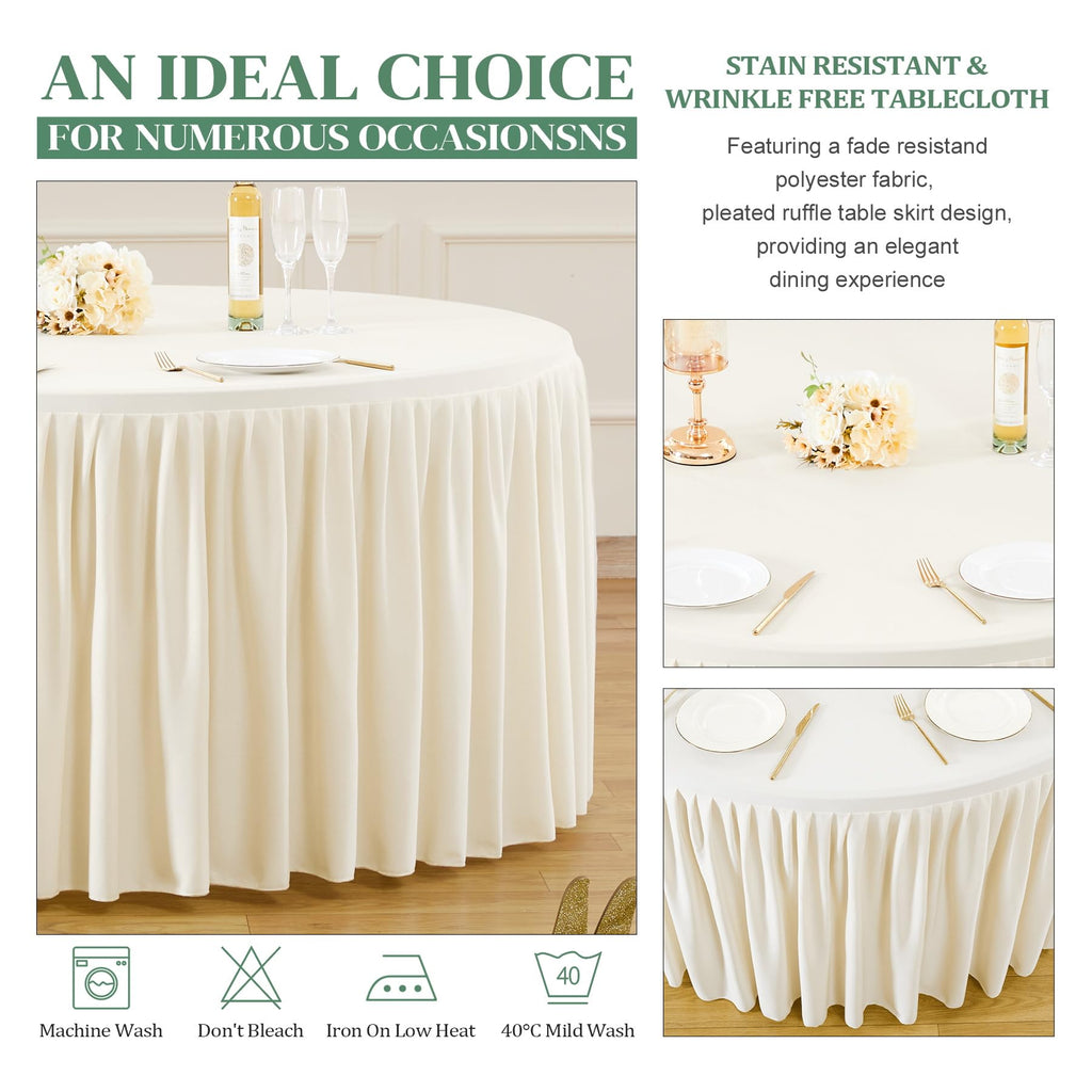 60Inch Ivory Round Tablecloth,4 Pack Wrinkle Resistant 5ft Spandex Tablecloth,Washable Stretchy Polyester Table Cloth Round Cover for Dining Table,Wedding,Reception Banquet, Birthday Party, Buffet
