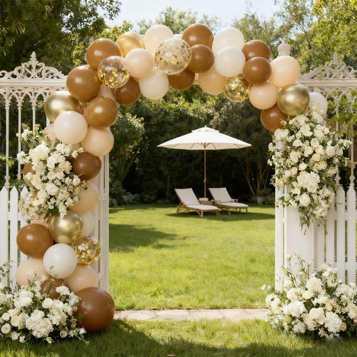Brown & Gold Balloons - 12 Inch Light Sand White Confetti for Bridal Shower & Birthday Decor