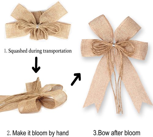 Hongsome Burlap Jute Hemp Rope Bows - Rustic Farmhouse Craft Decor for Gifts & Wreaths | 2 Pack