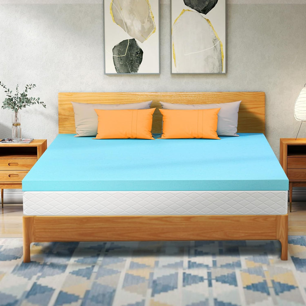 VALUXE Queen Mattress Topper - 3 Inch Cooling Gel Memory Foam for Back Pain Relief | Soft, Breathable Bedding (Blue)