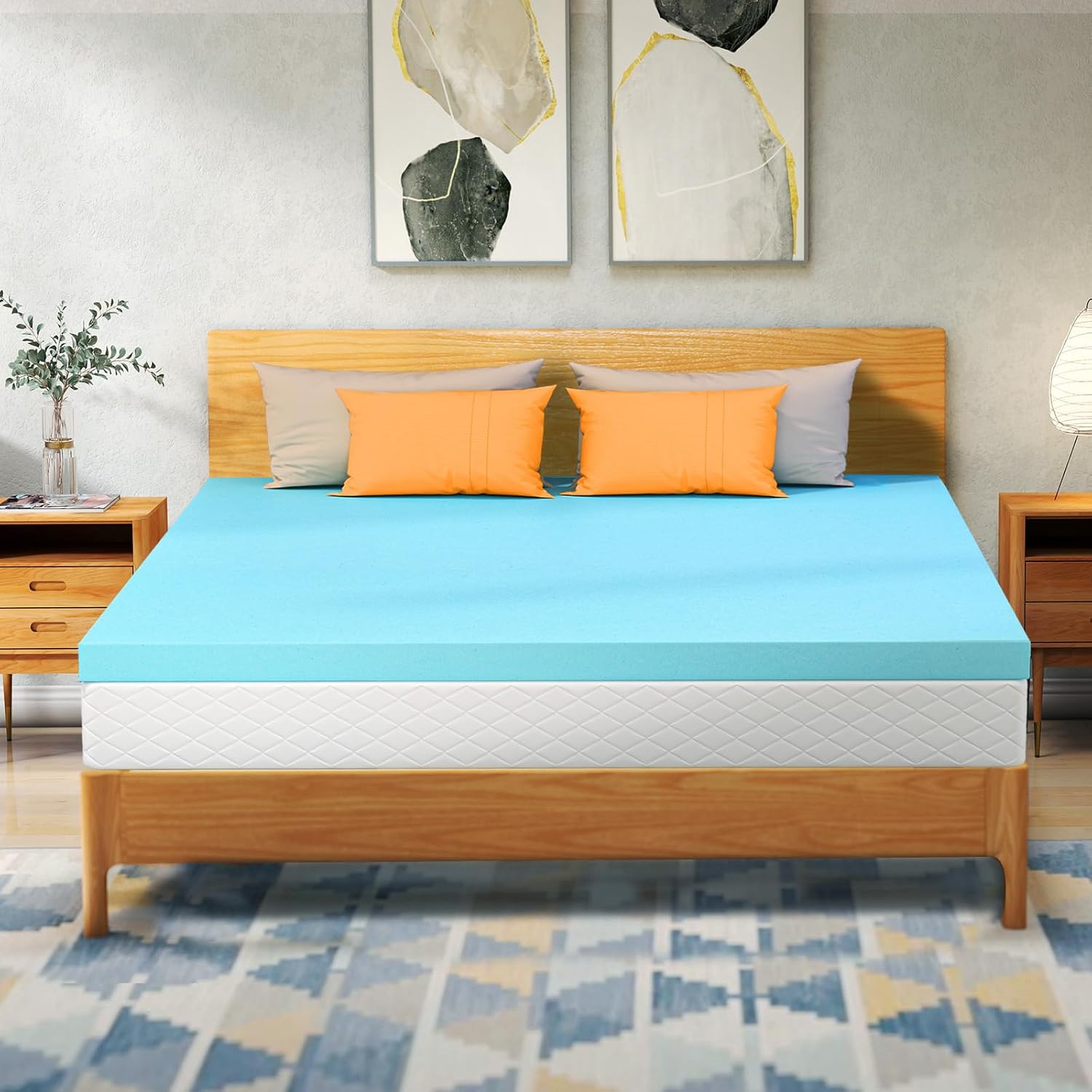 VALUXE Queen Mattress Topper - 3 Inch Cooling Gel Memory Foam for Back Pain Relief | Soft, Breathable Bedding (Blue)