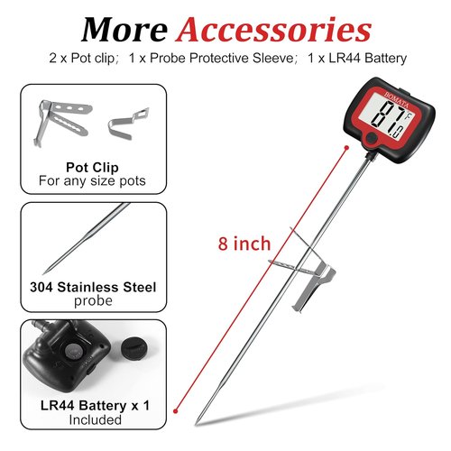 BOMATA Digital Candy Thermometer - Rotatable Display & Long Probe for Precise Cooking | Black