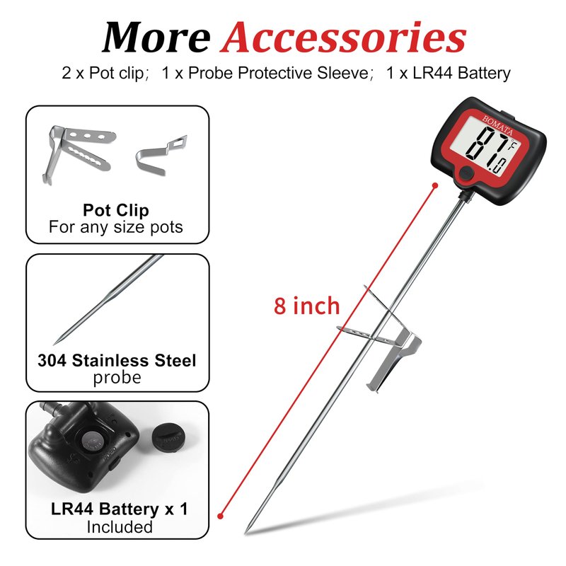 BOMATA Digital Candy Thermometer with Pot Clip, Deep Fry Oil Thermometer with Rotatable Display & Long Probe, for Candy Candle Making, Cooking, Food, Liquids, Water, Sugar.. Black