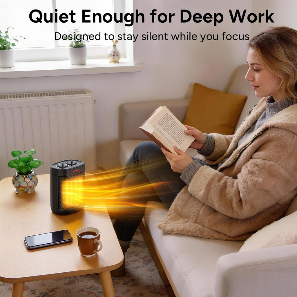 Pereysi Ceramic Personal Space Heater - Quiet 1000W/700W Electric Heater for Office & RV | Compact Design