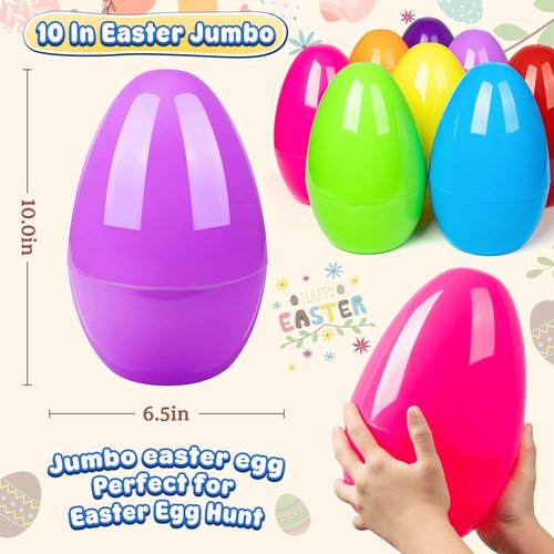 BainGesk Jumbo Easter Eggs - 10" Large Plastic Fillable Surprise Eggs for Kids' Easter Hunt | 8-Pack