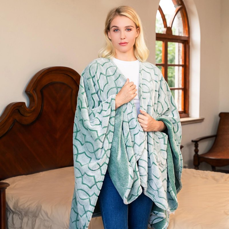 Bcareself Ultra Soft Flannel Reversible Shawl, with Pockets for Women & Men, Home & Travel Throw Blanket (Heather Grey, 58'' x 64'')