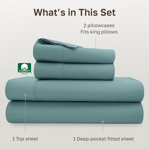 California Design Den King Size Cotton Sheets Set - 100% Soft Cotton, 400 Thread Count, Deep Pockets, Teal