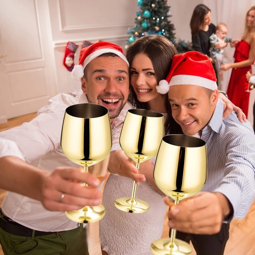 Set of 6 18 oz Stainless Steel Wine Glass Unbreakable Glasses for Travel, Camping and Pool Stemmed Metal Wine Glass Goblet for Outdoor Event Picnic Party Beach Pool Travel Wedding Anniversary (Gold)