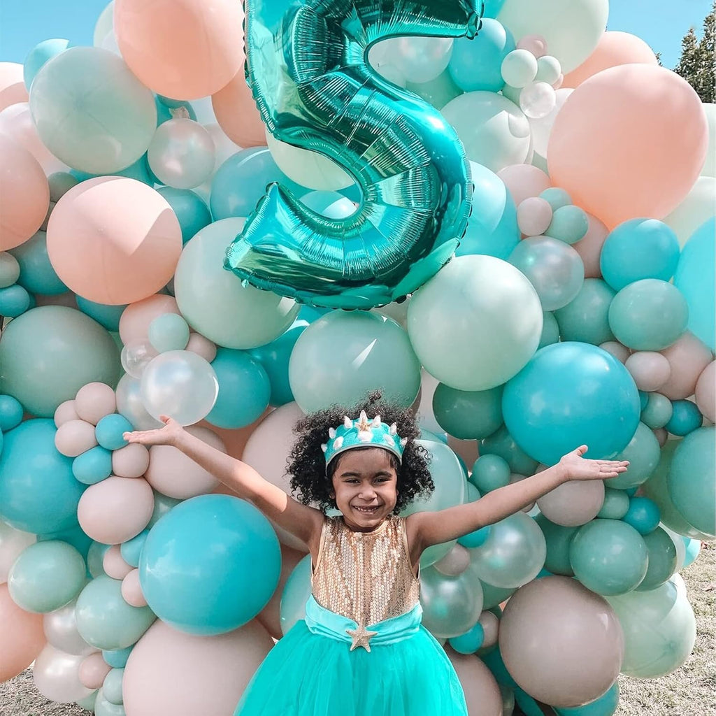 Voircoloria Teal Balloons - 130-Piece Set in Various Sizes for Baby Showers, Weddings & Birthdays