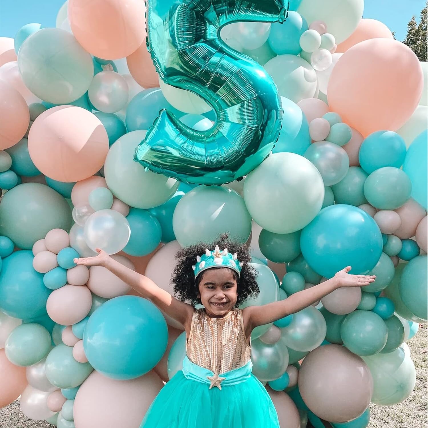 Voircoloria Teal Balloons - 130-Piece Set in Various Sizes for Baby Showers, Weddings & Birthdays
