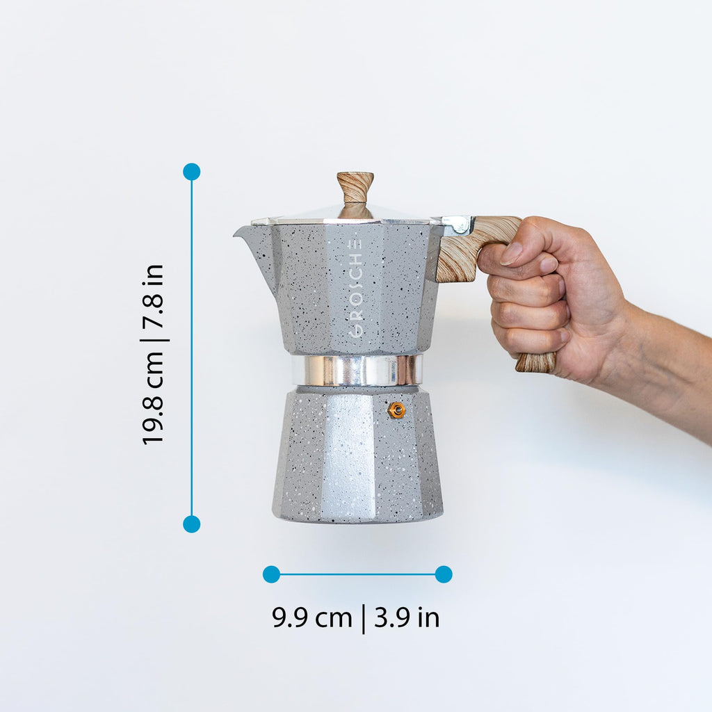 GROSCHE Milano Moka pot, Stovetop Espresso maker, Greca Coffee Maker, Stovetop coffee maker and espresso maker percolator (Grey, 6 cup)