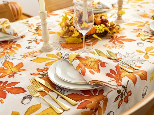 YiHomer Fall Thanksgiving Tabletop Collection for Kitchen Dining Decoration Parties Harvest, Fall Leaves, Tablecloth, 60 x 120 Rectangle