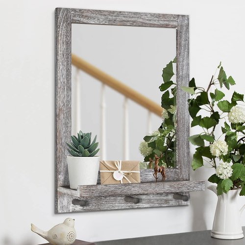 Rustic Rectangle Mirror with Self Mounted Frame for Bedroom Living Room Entryway Wall Mirror