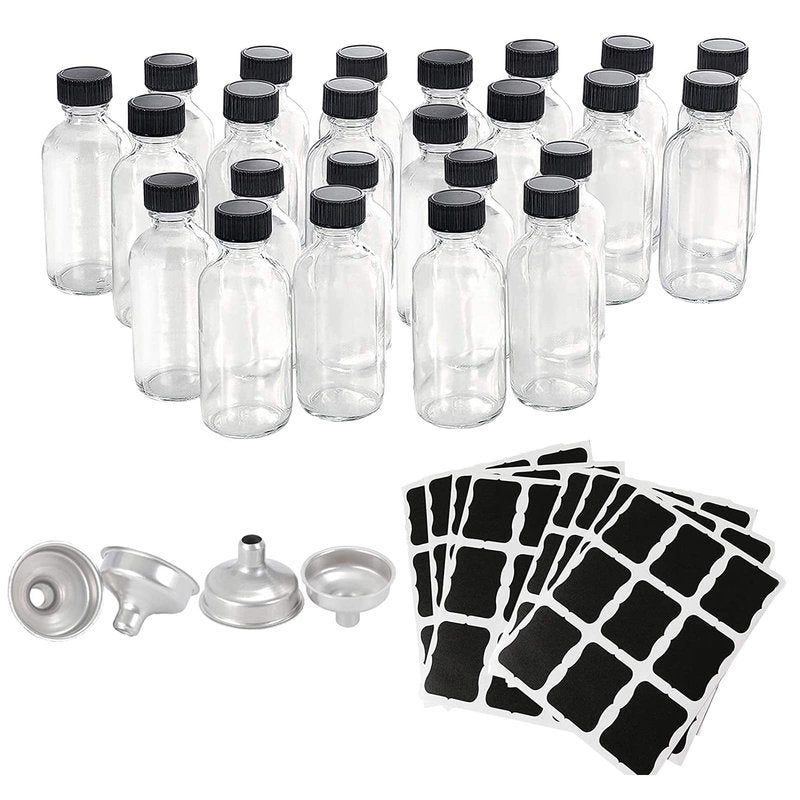 Z-synka 28Pack Whiskey Sample Bottles 2oz,Glass Shot Bottles with Caps for Juice,Wellness Ginger Shots,Bourbon Whiskey,Vanilla Oils,Hot Sauce,Mini Travel Essential Container,NO Leakage